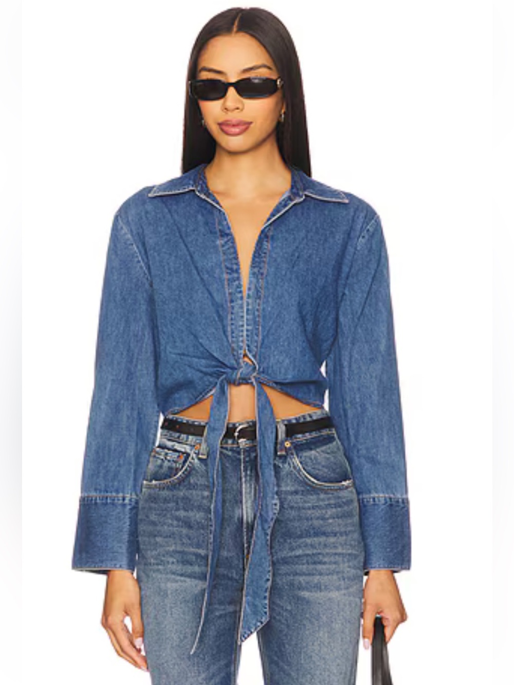 Alice & Olivia Denim Tie Front Shirt